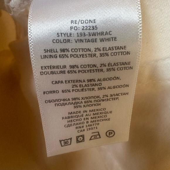 Re/Done 90’s High Rise Ankle Crop Jeans In Vintage White (Cream) Size 29 NWT! - Picture 16 of 16